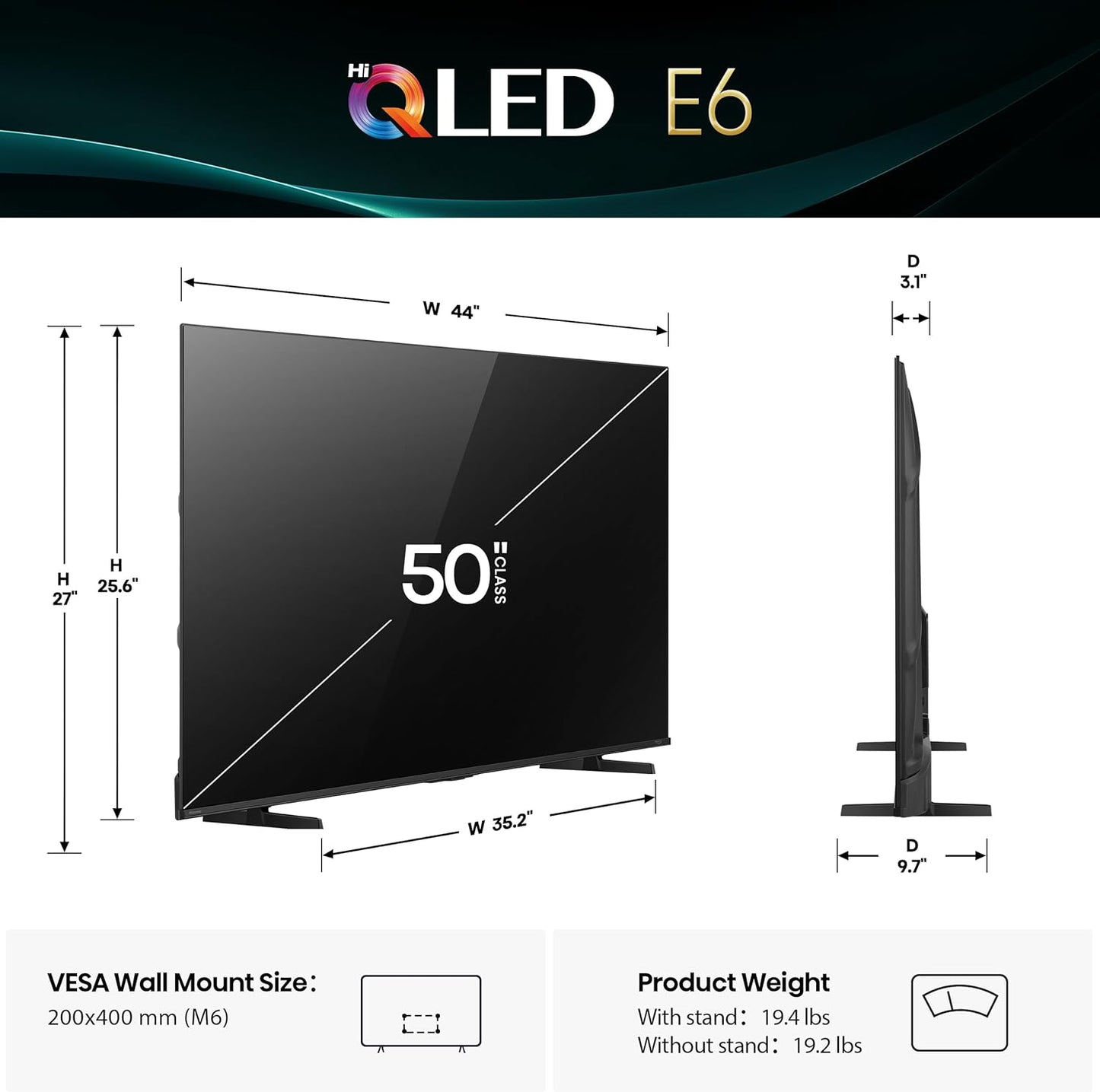 Hisense 50" E6 Cinema Series 4K Smart Fire TV - Hi-QLED, Dolby Vision, Alexa
