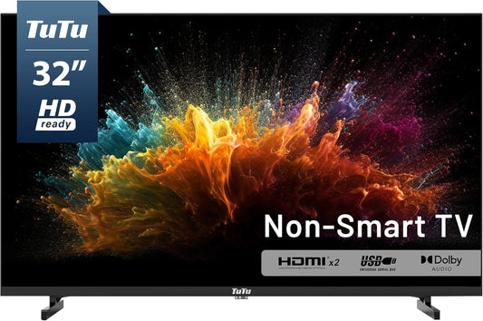 TuTu 32" HD Non Smart TV 720p LED - Works with Fire Stick, Roku, Apple TV, Google TV & Gaming Devices