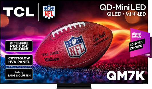 TCL QM7K Series Mini LED QLED 4K Google TV 2025 - Halo Control, 144Hz, Game Accelerator 288, Dolby Atmos, Onkyo Audio, Alexa