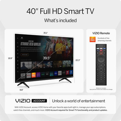 VIZIO Full HD 1080p Smart TV - VIZIO OS, DTS Virtual:X, Google Cast, Bluetooth Headphones, WatchFree+, Alexa
